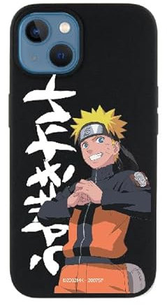 Official Naruto iPhone 13 Case, Japanese Text White to Protect Your Mobile Phone, Black Liquid Silicone Flexible Case with Official License