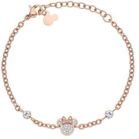 Disney Minnie Mädchen-Armband, Edelstahl, Zirconia Kristall, Länge 13+5cm, Schmuck (Rosa 2)