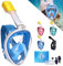 Máscara Snorkel, Gafas Buceo, Empresa Nacional, visión 180º, antivaho, Soporte Camara Deportiva Go Pro o Similar, Tubo respiración con Doble Canal de Aire. (L/XL, Azul)