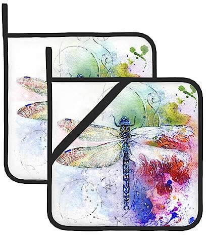 Presine moderne con stampa di libellule con tasche e presine antiscivolo resistenti al calore per forno caldo pad per cucinare da 20,3 cm, 2 pezzi