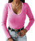 TrendiMax Camiseta de manga larga para mujer, cuello en V, elástico, elegante, manga larga, camiseta informal, básica, Color rosa., M