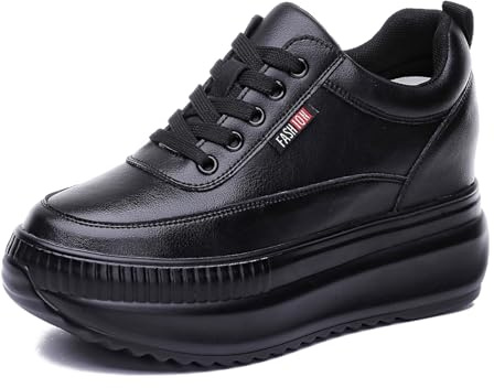 JAOOUU Basket Compensee Femme Chaussure Plateforme Femme Baskets Talon de Mode Décontractées Chaussures de Marche Légères en Cuir de Haute Qualité Talon de 9-10cm