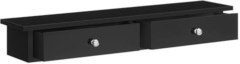 SONGMICS Wall Shelf, Floating Shelf with 2 Drawers, Holds up to 15 kg, 15 x 65 x 10 cm, for Hallway, Living Room, Office, Easy Installation, Space Saving, Modern Style, Black LWS065B01
