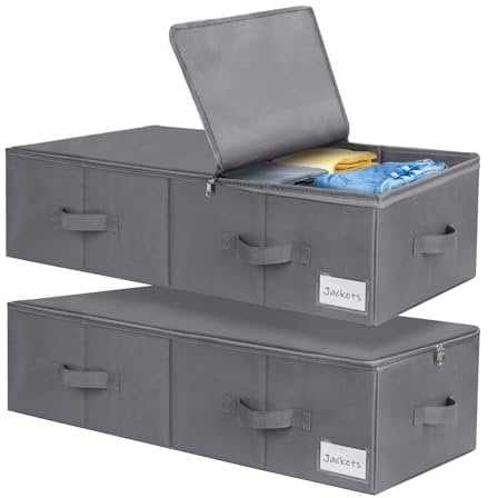 Lannvan Unterbettkommode,2 Stück Unterbett Aufbewahrungsbox mit Deckel 70L,faltbare design mit 4 Verstärkte Griffen,Aufbewahrungsbox für kleidung,Bettdecken,Decken,Kissen
