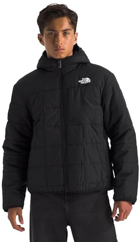 The North Face Boys' Reversible Shasta Full Zip Hooded Jacket | Waterproof Finish with Heatseeker Insulation & Secure Zip Hand Pockets, TNF Black, Medium
