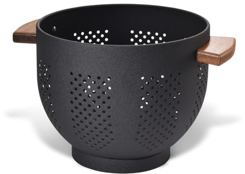Passoire de Cuisine Avec Manche en Bois et Base Stable, 29 x 22 x 18 cm, Poudre Sûr Alimentaire Enduite, Grande Passoire Métal pour Légumes, Pâtes & Fruits (noir mat)