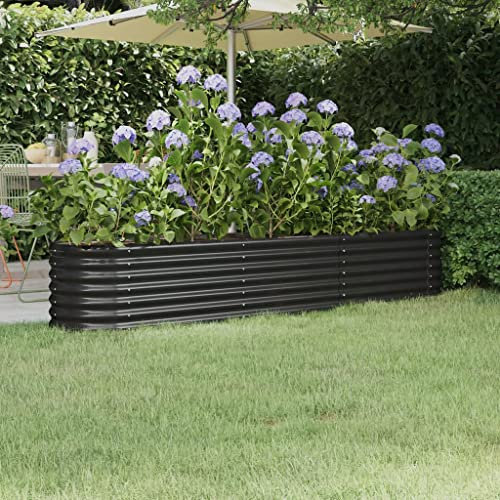 FENLAX Pflanzkübel aus Pulverbeschichteter Stahl 224x40x36 cm Anthrazit Hochbeet Metall Hochbeet für Gemüse Pflanzenbeet Hochbeete Terrasse Hochbeet Balkon Pflanzenkasten Blumenbeet Hochbett Garten