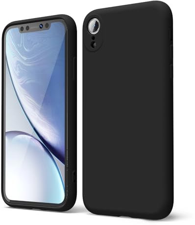 oakxco for iPhone XR Phone Case Liquid Silicone, Thin Slim Soft Rubber Gel TPU Plain Simple Cover for Women Girl Cute, Matte Solid Color, Black