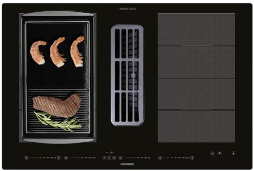 Oranier Induktionskochfeld 80 cm KFA690 - Flächen-Kochfeld Abluft-Umluft Kochfeldabzug Multi-Slider Steuerung inklusive halb-geriffelter Grillplatte