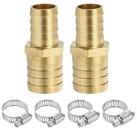 PATIKIL Riduttore Ottone Barb per Tubo da 3/4 a 1, 2 Pezzi Raccordi Barbati per Tubo con 4 Morsetti in Acciaio Inox per Riduzione, Unione e Adattamento per Aria, Acqua, Carburante