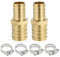 PATIKIL 3/4 to 1 Brass Hose Barb Reducer, 2Pcs Barbed Hose Fittings with 4 Stainless Steel Clamps Reducing Splicer Mender Union Adapter for Air Water Fuel