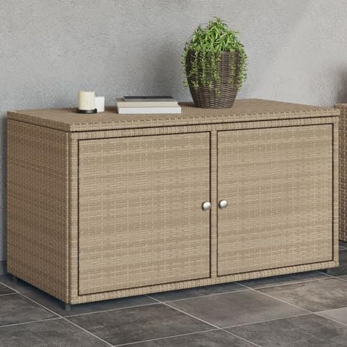 Homgoday Armadietto da giardino beige 110 x 55 x 60,5 cm, in polyrattan, scatole portaoggetti per esterni