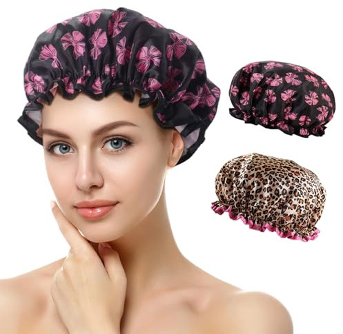 Cuffia Doccia Donna, Cuffia da Doccia Riutilizzabile Impermeabile, Elastica Grande Shower Caps, Cuffia Capelli Doccia, Doppio Strato con Elastici, per Doccia Donna Salon Spa Bagno Uso Domestico