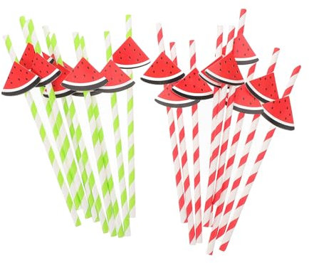 Gogogmee Einzigartige Strohhalme Mit Wassermelonenmuster 40 Stück Papierstrohhalme Für Tägliche Getränke