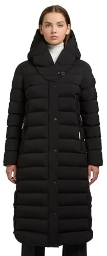 khujo Damen extralanger Wintermantel Steppmantel mit großen Taschen Teiva2-YM Black Gr. L