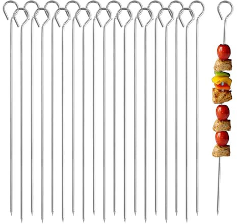30cm Kebab Skewers, 20 Pcs Stainless Steel BBQ Grilling Skewer Reusable Metal Barbecue Kebab Skewers Sticks for Meat Vegetables