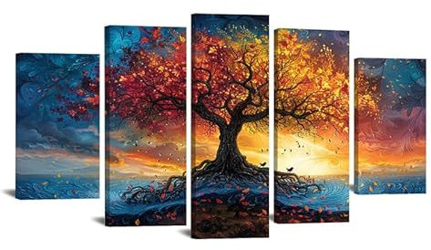 TZKRWRH 5 pezzi Albero della Vita Quadri Moderni, Albero della Vita Morto Moderno Arte Astratto Alberi Natura Stampe Su Tela, Quadro Decorazioni Camera - (nero)