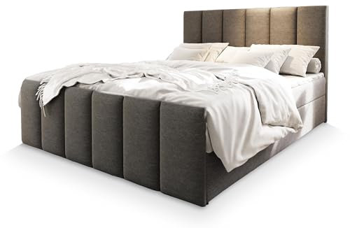 Masseno Boxspringbett LAGO 180x200 cm Komplett-Set mit Matratze und Topper, Polsterbett mit Zwei Bettkästen -Hellgrau, SAWANA 21