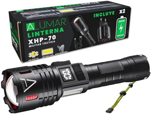 Linternas LED Alta Potencia, Recargable USBC Linternas con 8 Modos de Luz, Base imantada, Táctica Militar Potente Portátil Impermeable, XHP70.2, PowerBank Camping, Senderismo, Al aire Libre.