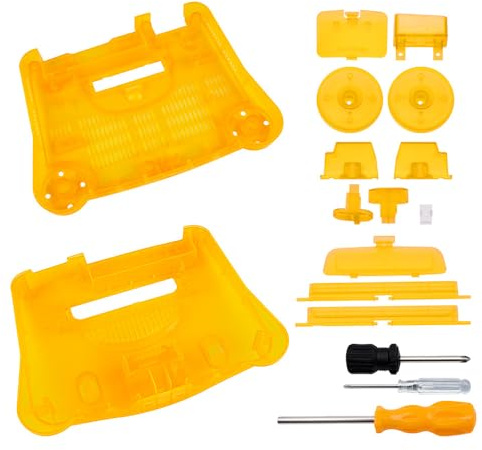 Hzxkqmil Carcasa de repuesto para consola de videojuegos retro N64, accesorios translúcidos con destornilladores para consola de juegos N64, naranja transparente