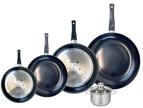 ELO 9752750 Batterie de cuisine 5 pièces, Ensemble de 4 Poêles de cuisson 20, 24, 28 et 32 cm et 1 faitout 12 cm Elo Prima Brillant, inox, induction