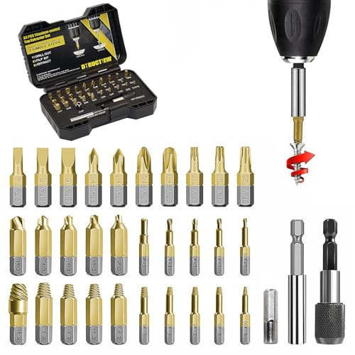 33-teiliges HSS 4341 Titan-Schraubenausdreher-Set 2-in-1, einfaches Herausziehen beschädigter und rostiger Schrauben mit magnetischem Verlängerungsbithalter und Steckschlüsseladapter