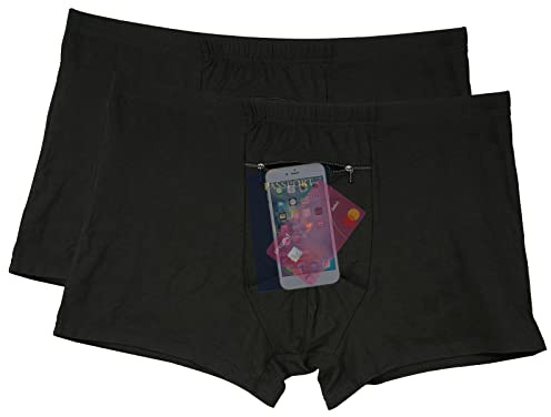 LUWOO Men's Underwear with A Secret Front Pocket Panties (Black) (UK, Alpha, M, Regular, Regular, Black)