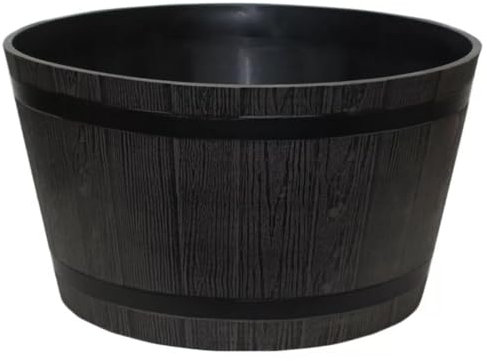 Muddy Hands Wooden Barrel Effect Plant Pot Round Indoor Home Outdoor Garden Flower Tree Plastic Planter Water Feature (Diameter: 30cm - Height: 19cm) (Brown)