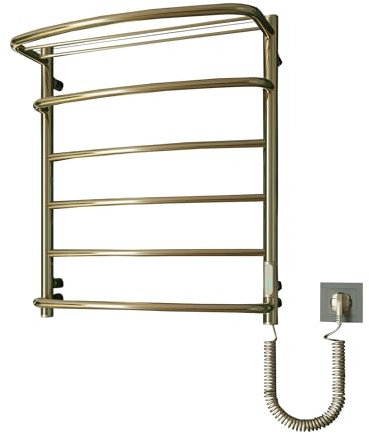 Elna Design - Radiador de toallero dorado 105 W, 605 x 530 mm, con estante, eléctrico, para arquitectura e interior, acero inoxidable, termostato y temporizador, IP44, montado en pared