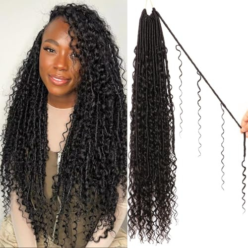 Faux Locs Crochet Hair-Soft Locs Crochet Braids Hair Extensions Goddess Braids Extensions Hair (#1B, 30Inch (Pack of 8))