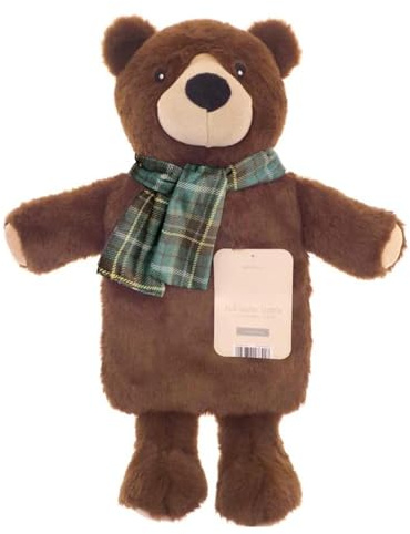 Hot Water Bottle with Cover 1 Litre - Fluffy Faux Fur Fleece Cover Durable Winter Warm - Natural Rubber- Adults and Kids Cute Animal Fleece Novelty Plush Hot Water Bag Cosy Gifts (Teddy Bear)