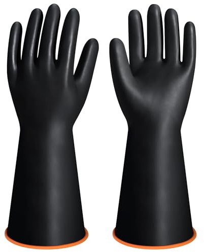 Long Rubber Gloves, XL Heavy Duty Large Black Rubber Gloves (14 inch) | Industrial Chemical Resistant Gloves Waterproof Work Gauntlet Gloves for Cleaning, Resist Strong Acid, Alkali & Oil, Non-Slip