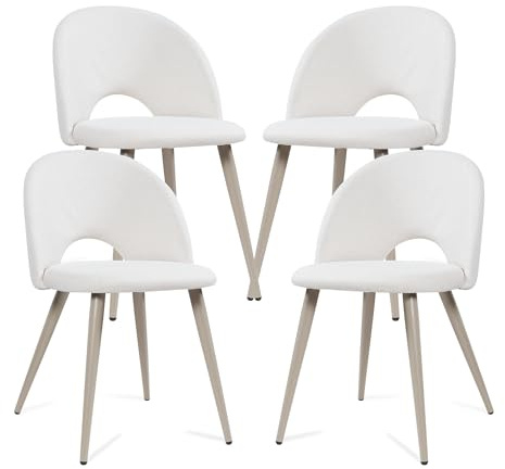 [en.casa] Esszimmerstühle Karijoki 4er Set Küchenstühle Lehnstuhl skandinavisch Polsterstuhl Webstoff mit Rückenlehne Stühle mit Metallfüße 77 x 50 x 55 cm Beige
