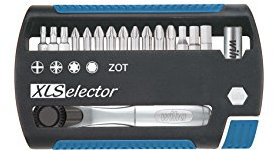 Wiha XLSelector Torsion 17-teilig/Gemischtes Schrauberbit-Set mit Bitratsche und 25mm Bits / 1/4