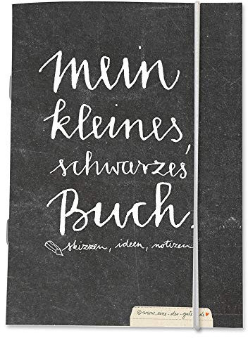 Notizheft, Notizbuch blanko A6 - Mein kleines schwarzes Buch - blanko leer weiß, dickes 170gr. Recyclingpapier, Skizzenbuch, Tagebuch, Skizzenheft mit Gummiband, CO2 neutral