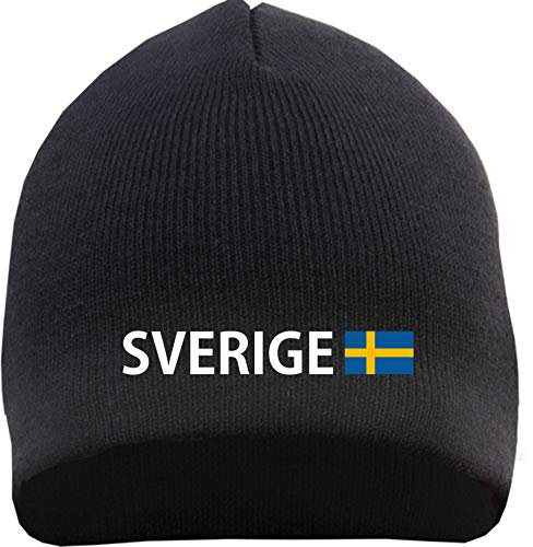 HB-Druck Sverige Beanie Mütze - Bestickt - Strickmütze Wintermütze Einheitsgröße Schwarz