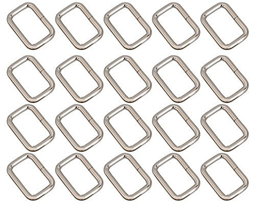 BQLZR Silver Rectangle Metal Dee Ring D Webbing Belt Buckle 25mm Strap Adjuster Pack of 20