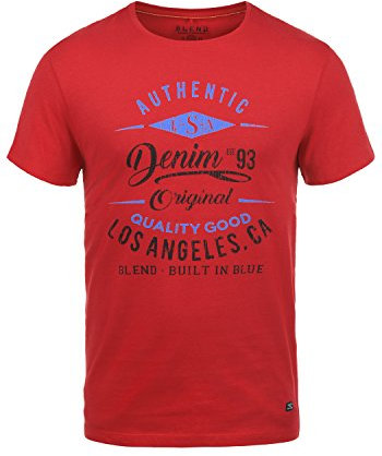 Blend BHDoppler Herren T-Shirt Kurzarm Shirt mit Print Rundhals-Ausschnitt 100% Baumwolle Regular fit, Größe:S, Farbe:Pomp Red (73832)