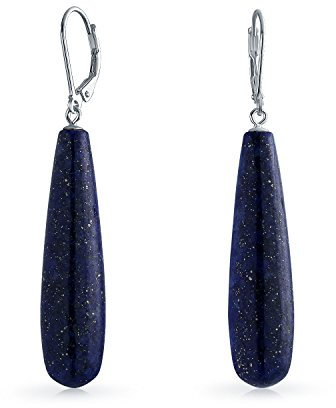 Einfache Blaue Lapislazuli Edelstein Verlängerte Träne Hebel Zurück Baumeln Ohrringe Für Frauen .925 Sterling Silber