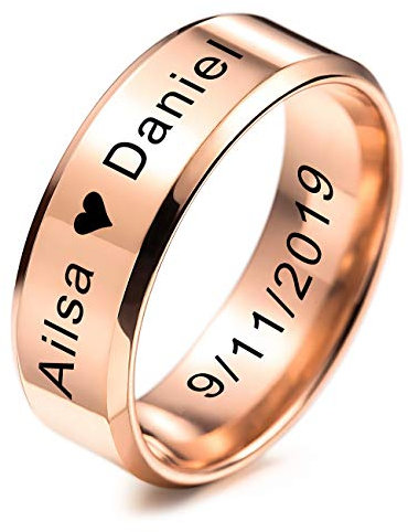 MeMeDIY FEDI Nuziali da Uomo Donna Ragazzi Fasce in Acciaio Inossidabile Resistenti all'Acqua Promettono, con Regolatori di Dimensioni Dell'anello (Oro Rosa Colore, 8.0mm Larghezze, 27 Taglie)