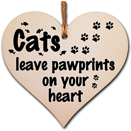 Handmade Wooden Hanging Heart Plaque Gift Perfect for Cat Lovers