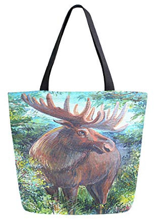 Naanle Animal Elch Canvas Tote Bag Large Women Casual Schultertasche Handtasche Aquarell Elch wiederverwendbar Mehrzweck Heavy Duty Shopping Lebensmittel Baumwolle Tasche für Outdoor