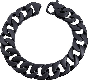 RUGGED steel Edelstahl Armband 15 mm breit Gliederarmband (Schwarz (matt), 18.5)