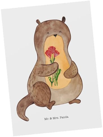 Mr. & Mrs. Panda Postkarte Otter Blumenstrauß - Geschenk, Ansichtskarten, niedlich, Otter Seeotter See Otter, Fischotter, Seeotter, Einladung
