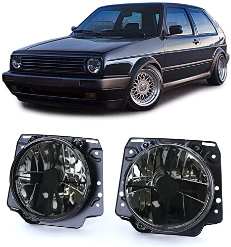 Klarglas Scheinwerfer mit Fadenkreuz Schwarz Smoke für VW Golf 2 83-91