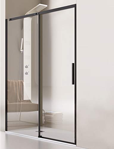 Mampara de Ducha Frontal- 1 Hoja Fija y 1 Puerta Corredera- Cristal de Seguridad de 8 mm - Modelo Luna Black (136-140 cm)