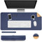 Ewolee Desk Pad, Office Desk Mat 70 * 30cm Natural Cork PU Leather Desk Protector Mat Non-Slip Waterproof Laptop Keyboard Mouse Mat for Office Home School(Dark Blue + Cork)
