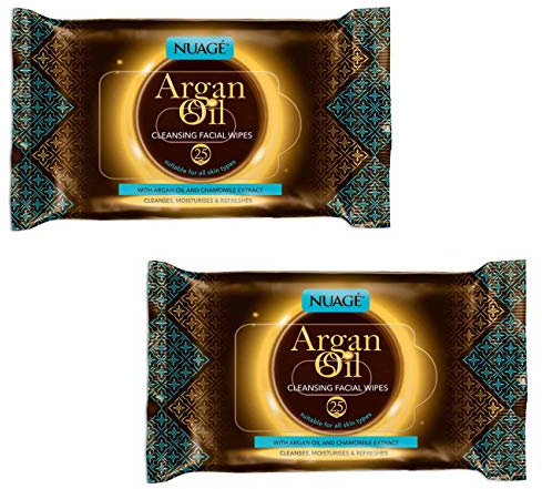 Argan Oil and Chamomile Extract Facial Wipes Face Cleansing Beauty Wipe Daily Skin Cleaner Twin Pack 50 Wipes