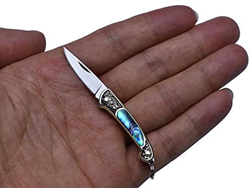 JPCRMOV Mini Taschenmesser Messer Klappmesser Gewicht nur 9g, kleine Schlüsselanhänger Outdoor Messer Edelstahlklinge X50CR15MoV mit Griff Abalone-Muschel