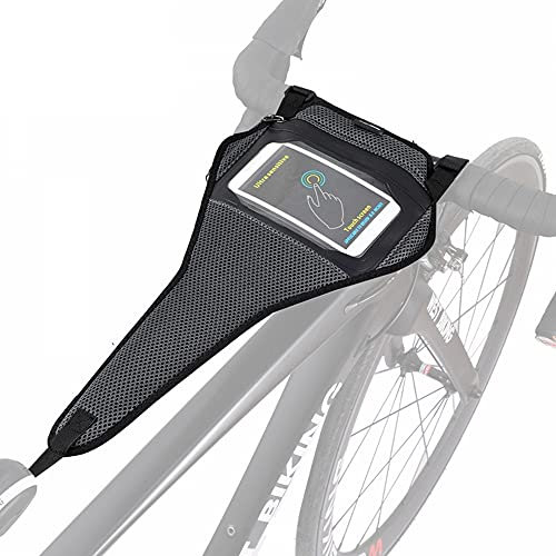 MiOYOOW Fahrrad Schweißschutz, Fahrradtrainer Schweißnetz mit 6,5 Handytasche Schweißabsorbiert Fahrrad Schweißabdeckung für Fahrradtrainer Indoor Cycling Training
